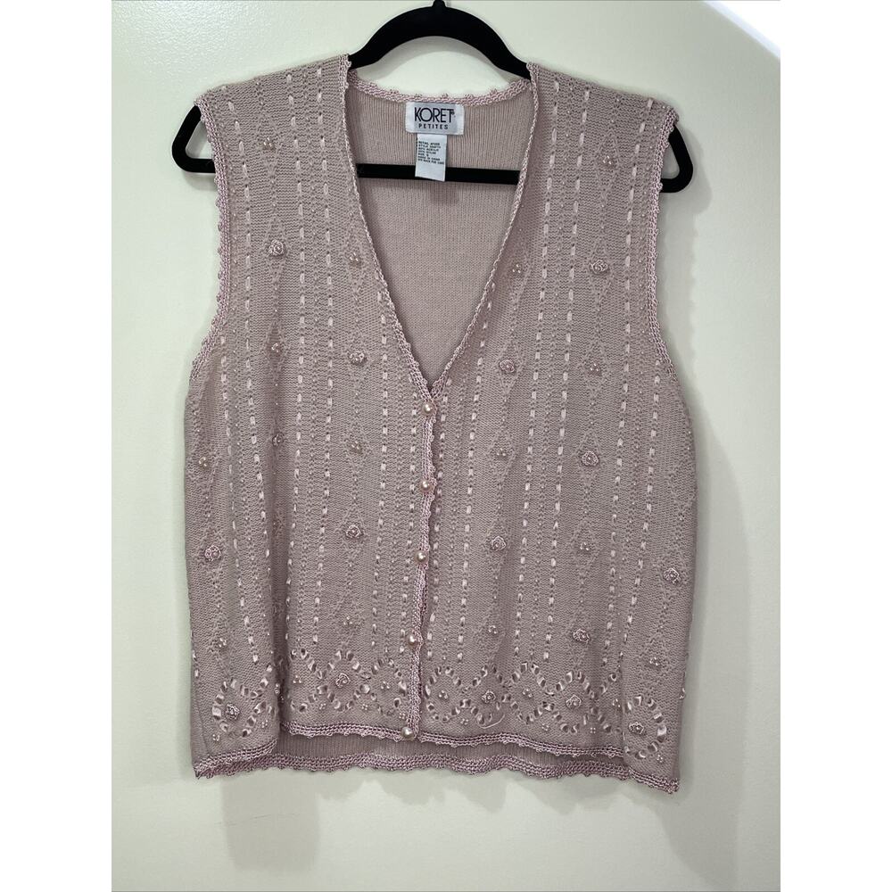 Koret Petites Vintage Vest Women’s Small Beaded Pearlized Beads And Buttons